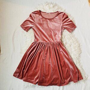 Copper Key Dress Womens XS Rose Velvet Fit Flare Mini Twirl Dress Short Sleeve‎
